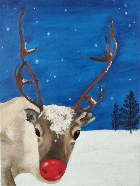 Rudoplh The Red Nose Reindeer On A Snowy Eve Oil Painting On 3040cm