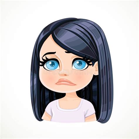 beautiful upset sad cartoon brunette girl with dark chocolate hair portrait stock illustration
