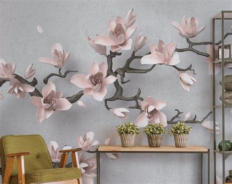 3d Beautiful White Cherry Flowers Floral Wallpaper Wall Mural Etsy