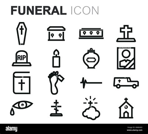 Vector Black Line Funeral Icons Set Stock Vector Image And Art Alamy