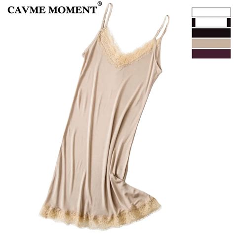 Cavme 100 Silk Sexy Lace Spaghetti Strap Nightgown Plus Size Underdress Sleepwear Homedress