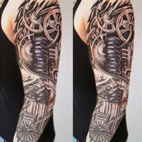 Mens Full Arm Sleeve Robot Tattoo Biomechanical Machine Tattoo