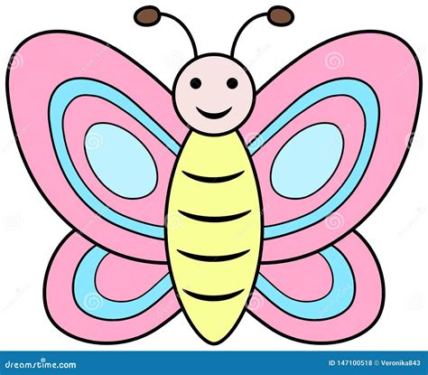 Pink Butterfly Clipart Cartoon Vector Illustration Stock Vector