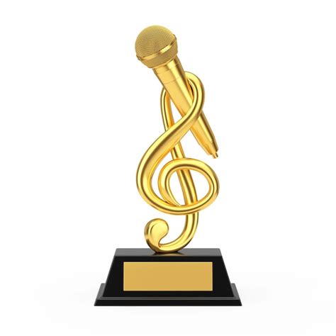 Premium Photo Golden Music Treble Clef With Microphone Award Trophy