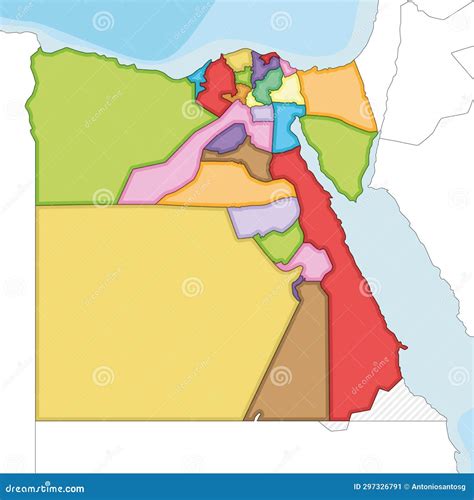 Vector Illustrated Blank Map Of Egypt With Governorates Or Provinces