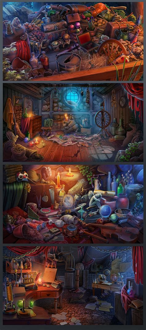 A hidden object game is a visual search puzzle game wherein the player must find an item or a series of items hidden within a picture. Hidden Object game on Behance