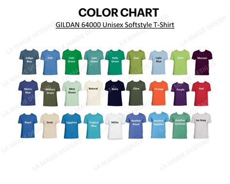 Gildan 64000 Size And Color Chart G640 Digital File All Etsy