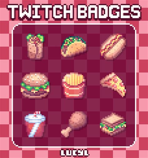 9x Twitch Sub Badges Bit Badges Emote Pixel Art Food Streamer