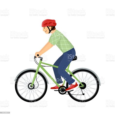 Fiatalember Lovagol Egy Sport Kerékpár Vektor Lapos Design Illusztráció