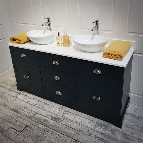 Double Vanity Unit With Sit On Ceramic Basins Painted Sink Vanity