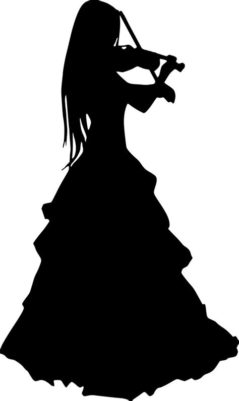 The Silhouette Of A Woman In A Long Dress Holding A Violin And Wearing