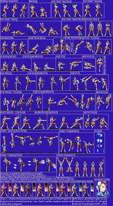 Street Fighter Ii Chun Li Sprite Sheet Complete Printable Version