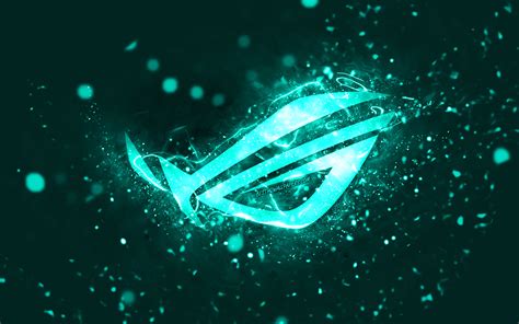 Download Wallpapers Rog Turquoise Logo 4k Turquoise Neon Lights