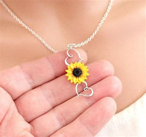 Sunflower Bridal, Sunflower Heart Necklace, Sunflower ...