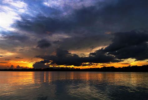 Sunset Over The Cloudy River Image Free Stock Photo Public Domain