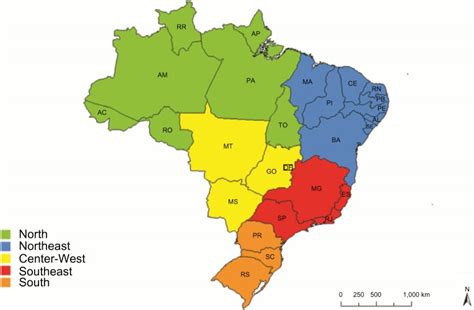 Political Map Of Brazil Delineated By State And Grouped By Geographic