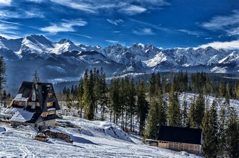 4k Tatra Mountains Mountains Winter Forests Houses Scenery