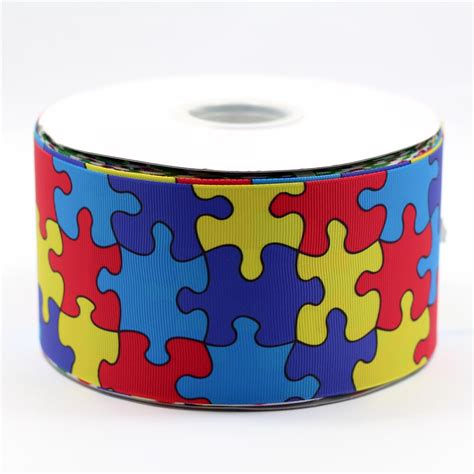 375mm Autism Awareness Printed Grosgrain Ribbon Puzzle Sports Ribbon