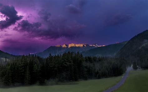 Nature Landscape Sunrise Mountain Forest Lightning Clouds Storm