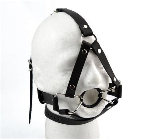 Soft Leather Head Harness Mouth Gag O Ring Open Mask Face Panel Strap
