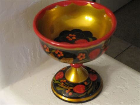 Painted Russian Footed Bowl Russian Folk Art Russian Folk Bowl