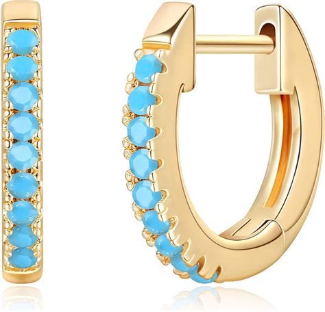 Turquoise Huggie Earrings K Gold Plated Cubic Zirconia Huggie Hoop