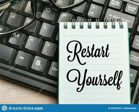 Top View Text Restart Yourself Written On Note Book Stock Photo Image