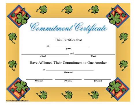 Commitment Certificate Printable Certificate