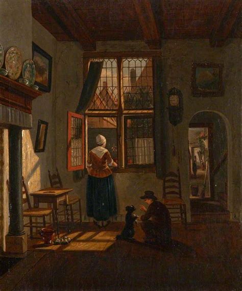 A Seventeenth Century Dutch Interior With A Woman And A Boy Interior