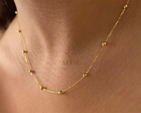K Gold Bead Chain Necklace Mini Balls Necklace Multi Balls Chain