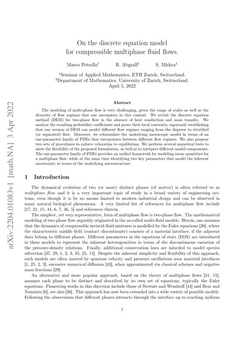Pdf On The Discrete Equation Model For Compressible Multiphase Fluid Flows