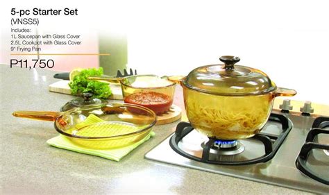 Colorful, bargain price, nonstick and easy to clean, good heat conductivity. Visions® 5-pc Cookware Starter Set