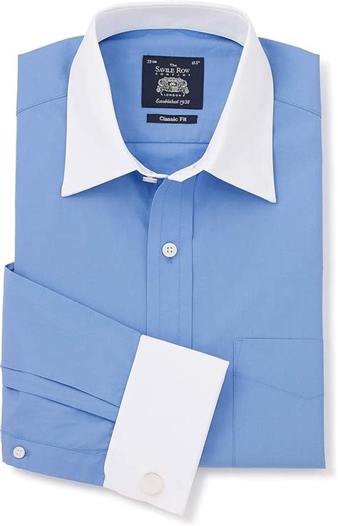 Savile Row Company Mens French Blue Classic Fit Shirt With White