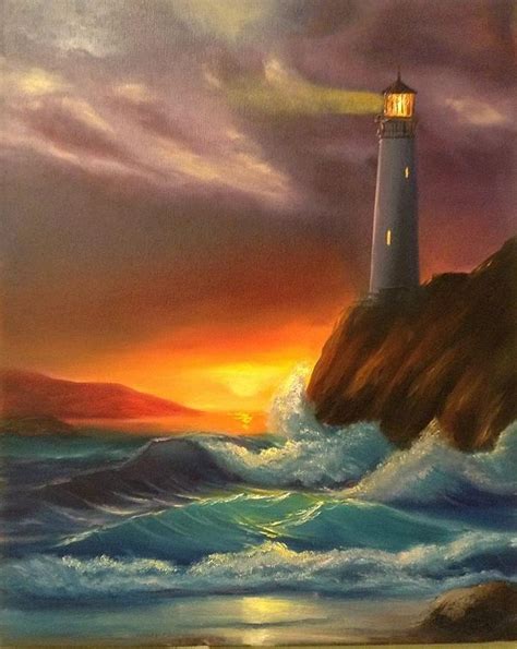 Lighthouse At Night Painting By Nata New Fine Art America