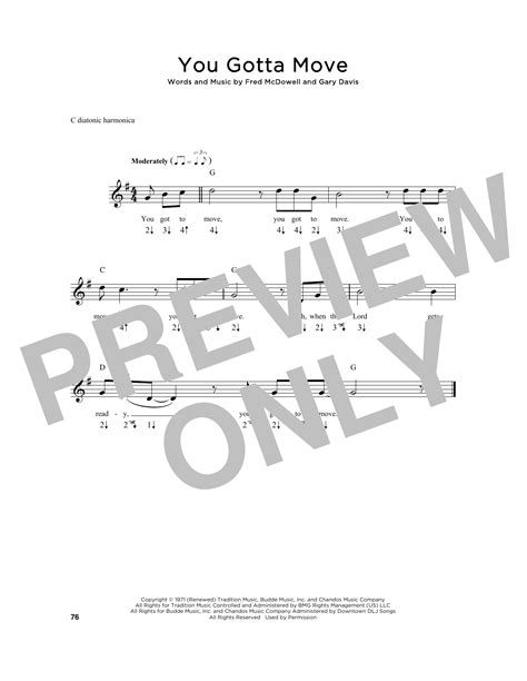 Fred Mcdowell You Gotta Move Sheet Music Notes Download Printable