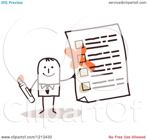 Clipart Of A Stick People Man Holding A Questionnaire Royalty Free