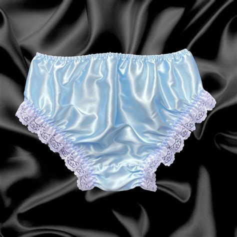 Baby Blue Satin Frilly Lace Sissy Full Cut Panties Briefs Knicker Sizes Ebay