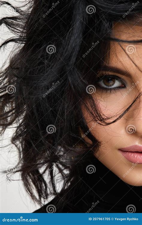 Portrait Of Gorgeous Beautiful Curly Brunette Woman Stock Image Image