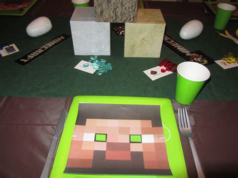 each place setting had a steve mask that i copied onto cardstock there was various stones