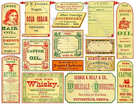 Apothecary Art Paper Antique Labels Printed Sheet Vintage Pharmacy