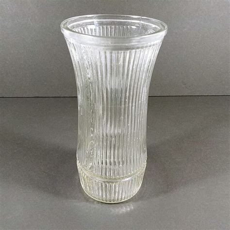 Hoosier Glass Vase Clear Ribbed Stripe B Usa Made Farmhouse Chic