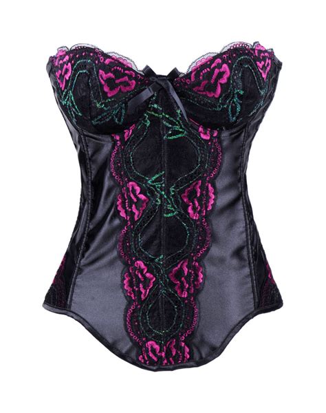 Black Floral Embroidered Underwire Corset Black Corsets Bustiers CORSETS BUSTIERS
