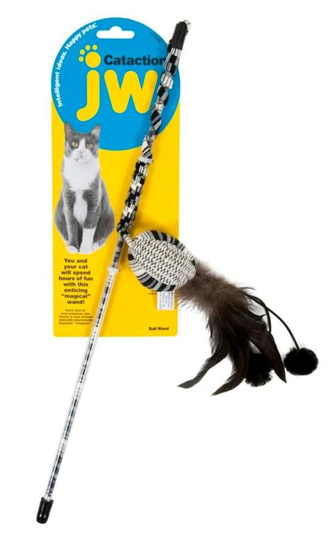 Jw Pet Cataction Feather Ball Wand Cat Toy Black White Free Shipping