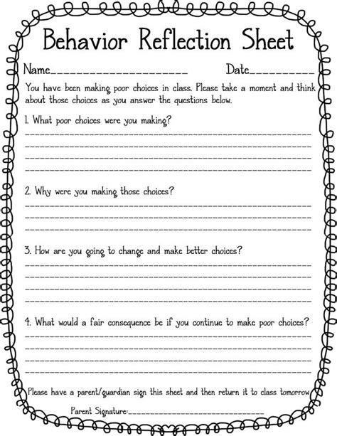 Free Printable Behavior Reflection Sheets Printable Word Searches