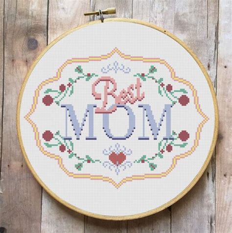 Flower design in the form of a heart will give your love to your mother! Cross stitch pattern modern Happy mother's day pattern ...