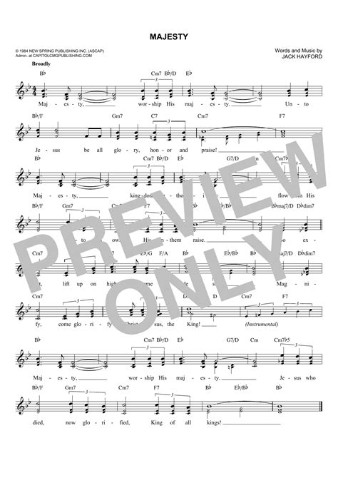 Jack Hayford Majesty Sheet Music And Chords Download 1 Page Printable