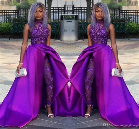 2020 Classic Jumpsuits Prom Dresses With Detachable Train High Neck