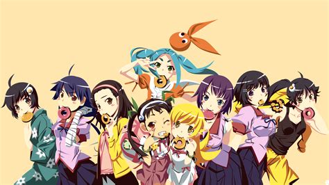 Monogatari Series Senjougahara Hitagi Hanekawa Tsubasa Eating Noodles Anime Girls Anime Hd