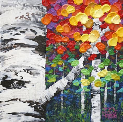 A Painting Of A Tree With Many Colorful Leaves On Its Trunk And Bottom