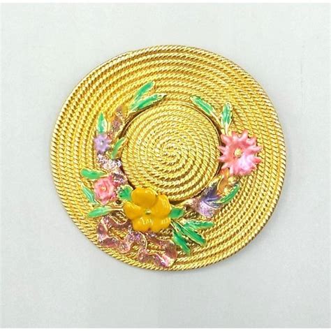 Ajc Jewelry Vintage Ajc Large Hat Brooch With Enamel Spring Flowers